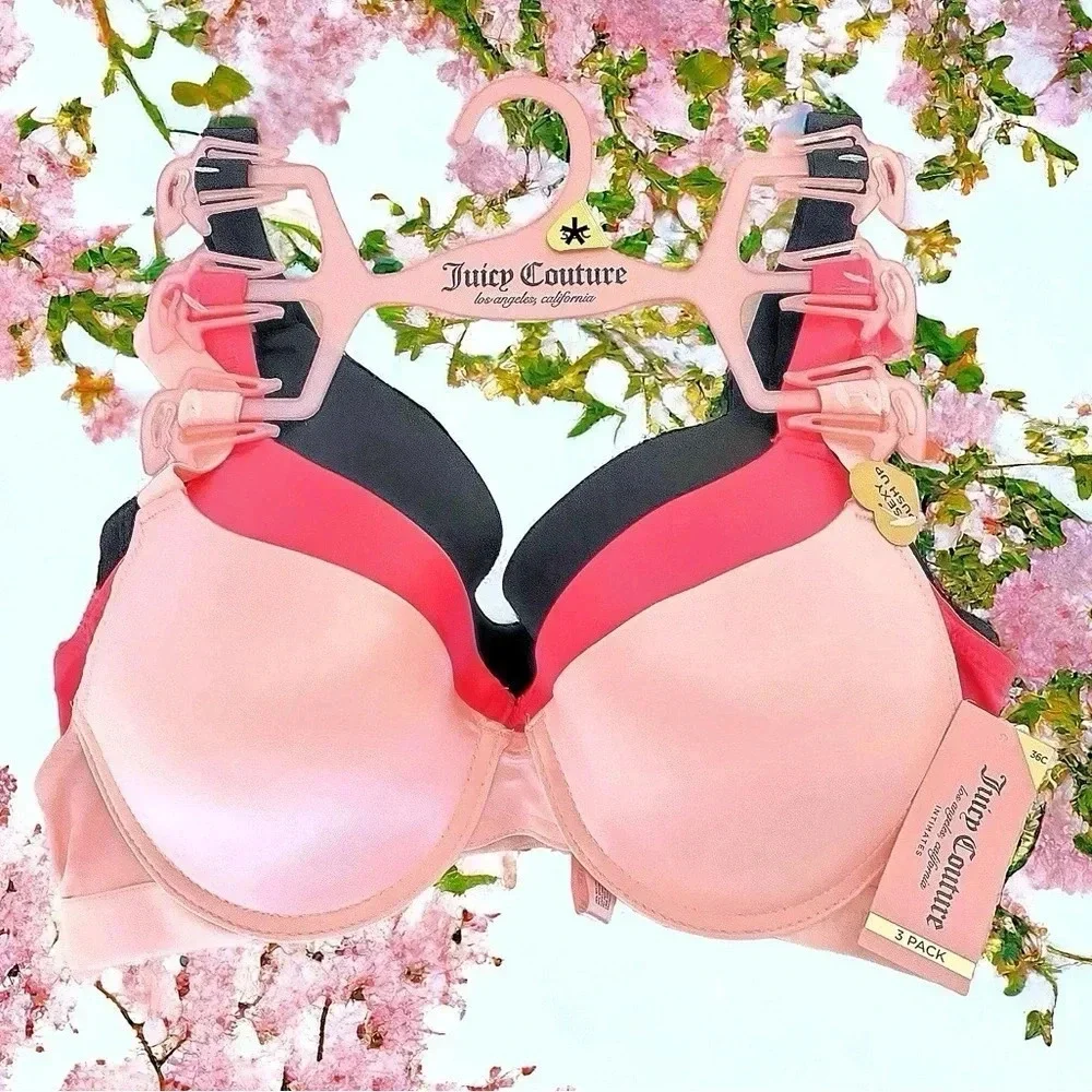 Juicy Couture Bra Sexy Push Up Pink Black 3 Bras Set size 34B NWT